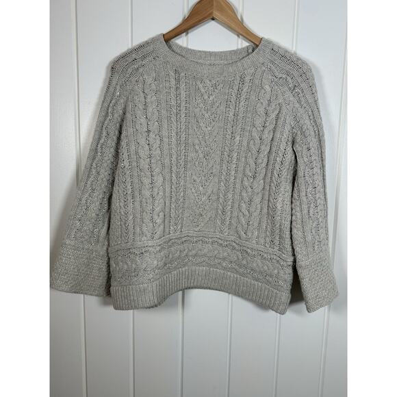 Sundance Lambswool Sweater Women Medium Cream Cable Knit Pullover Metallic Boho - Picture 1 of 8